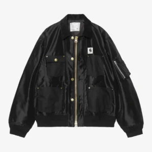 black utility bomber jacket – heavyweight workwear style blouson