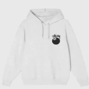 white graphic 8 ball hoodie – minimal streetwear style