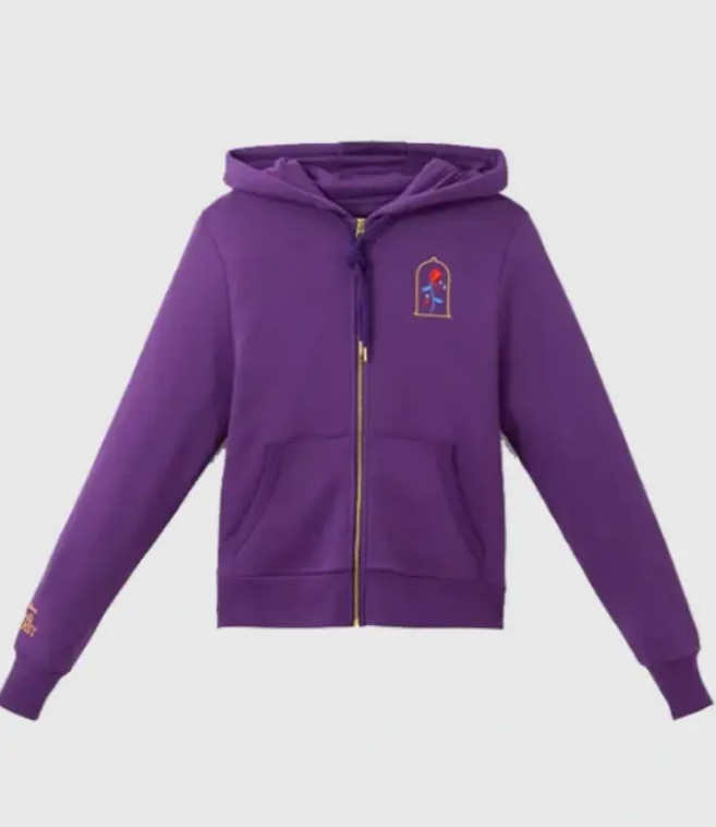 Disney Beauty and the Beast purple zip hoodie re-creation with rose detail