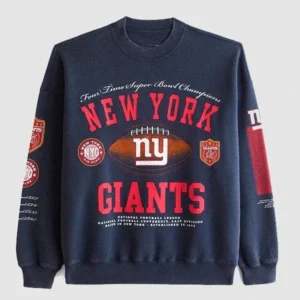 Image Alt Text: Abercrombie New York Giants 2026 navy fleece sweatshirt re-creation