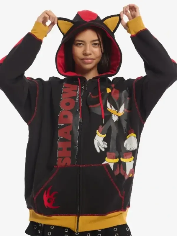 Hot Topic Sonic The Hedgehog Shadow Ears girls oversized black hoodie re-creation