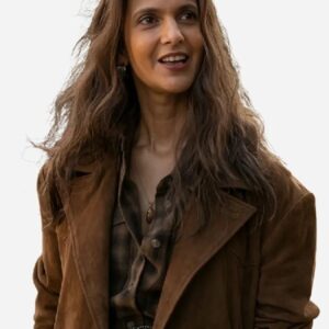 Lanterns S01 Poorna Jagannathan brown suede leather coat re-creation